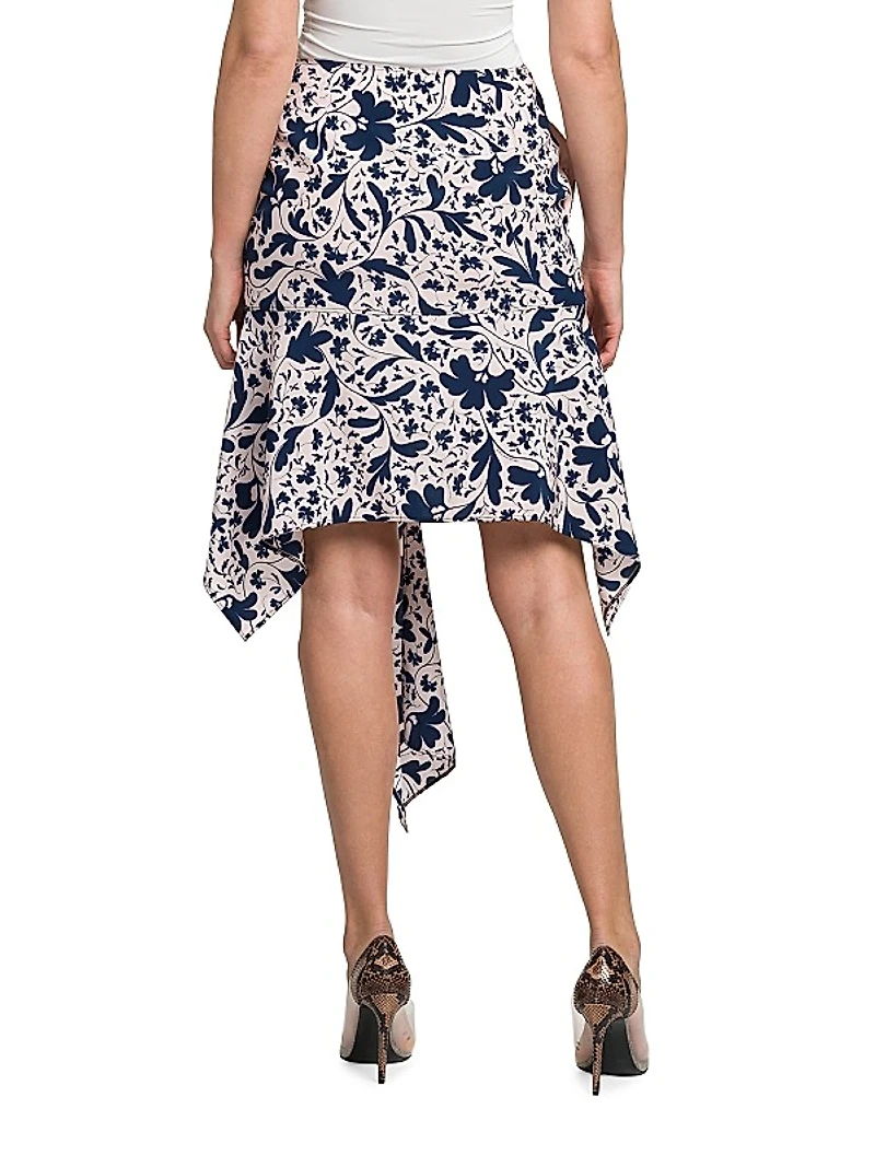 Asymmetric Wallflower-Print Silk Skirt