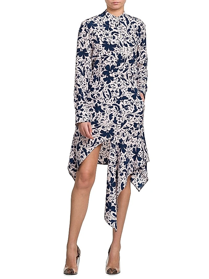 Asymmetric Wallflower-Print Silk Skirt