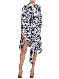 Asymmetric Wallflower-Print Silk Skirt
