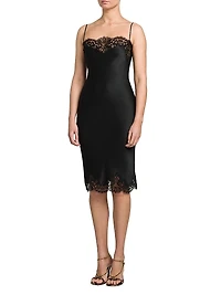 Lace-Trim Satin Dress