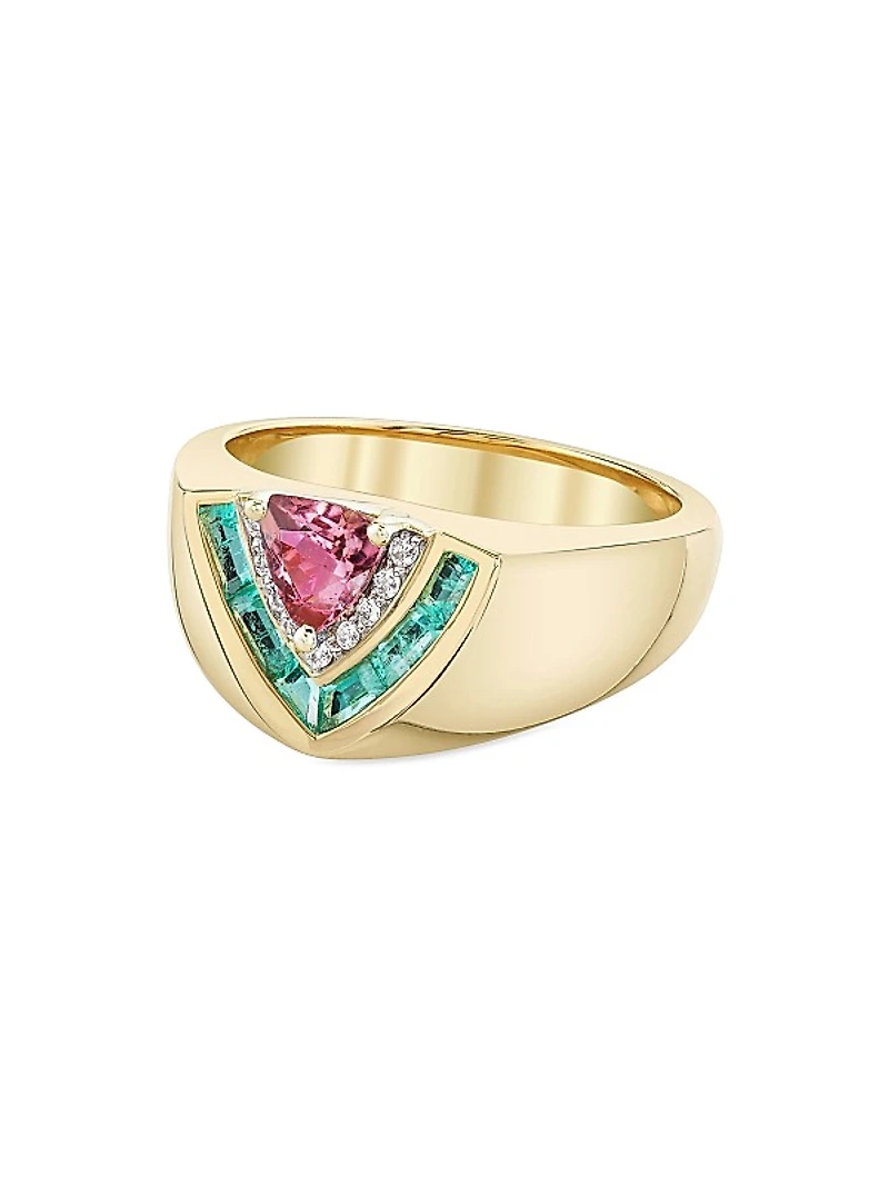 Tiered 18K Yellow Gold & Multi-Gemstone Ring