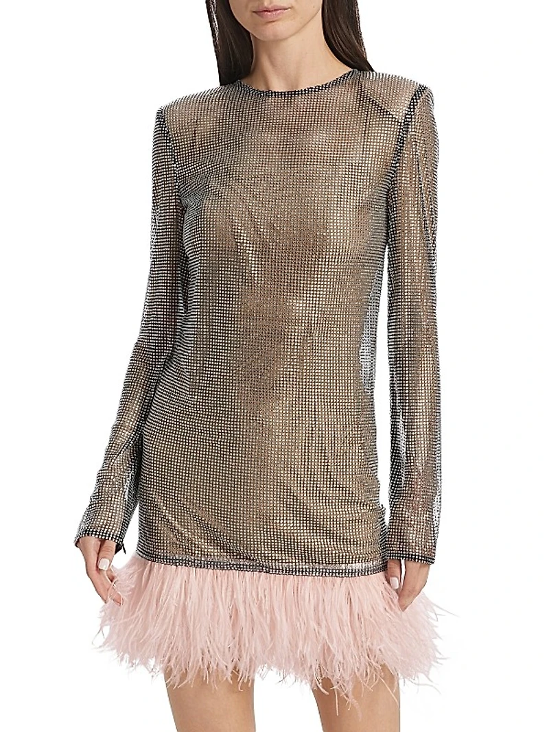 Webb Feather-Trim Cocktail Dress