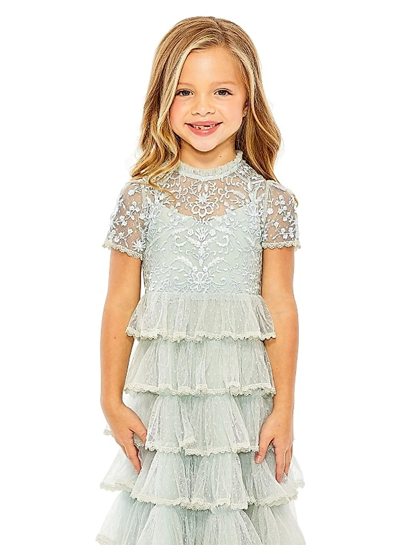 Little Girl's & Girl's High-Neck Embroidered Mini Dress