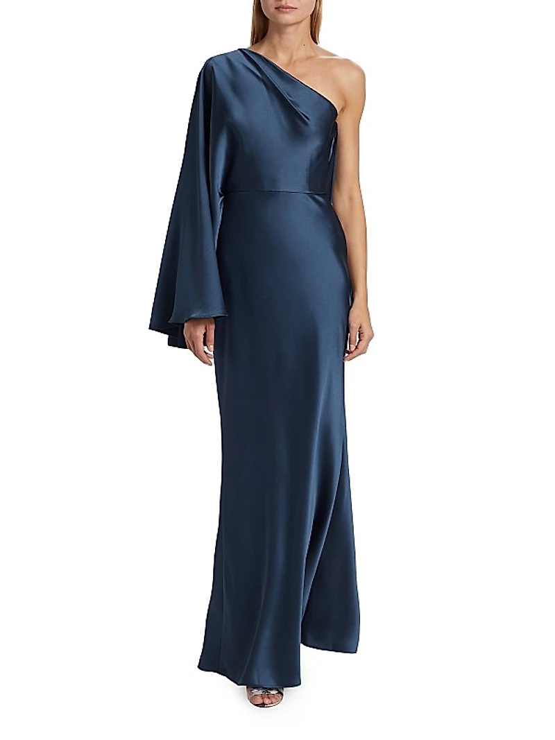 One-Shoulder Draped Satin Gown