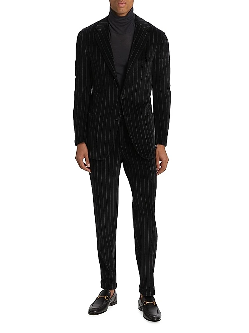 Pinstriped Cotton Velvet Two-Button