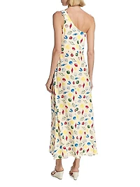 Elena Shell-Print One-Shoulder Midi-Dress