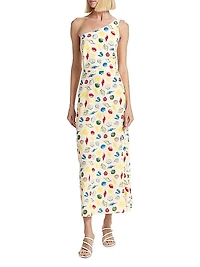 Elena Shell-Print One-Shoulder Midi-Dress