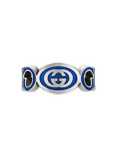Unisex Sterling Silver Interlocking GG Logo Ring