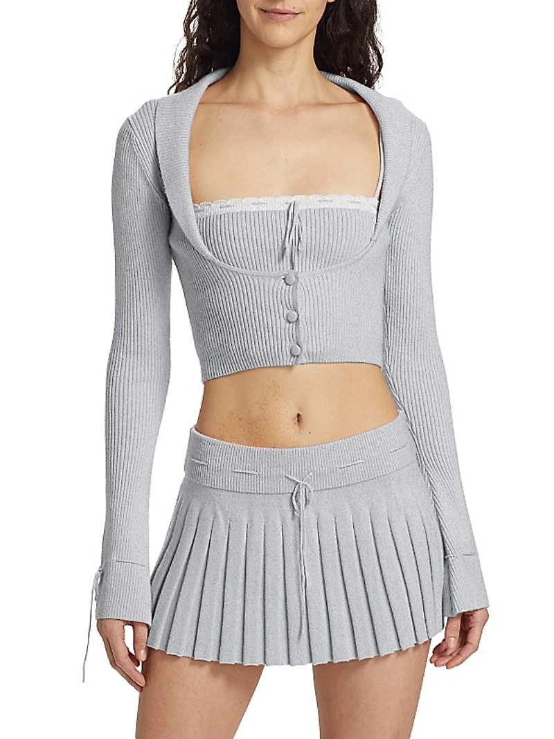 Cielo Rib-Knit Scoopneck Cardigan