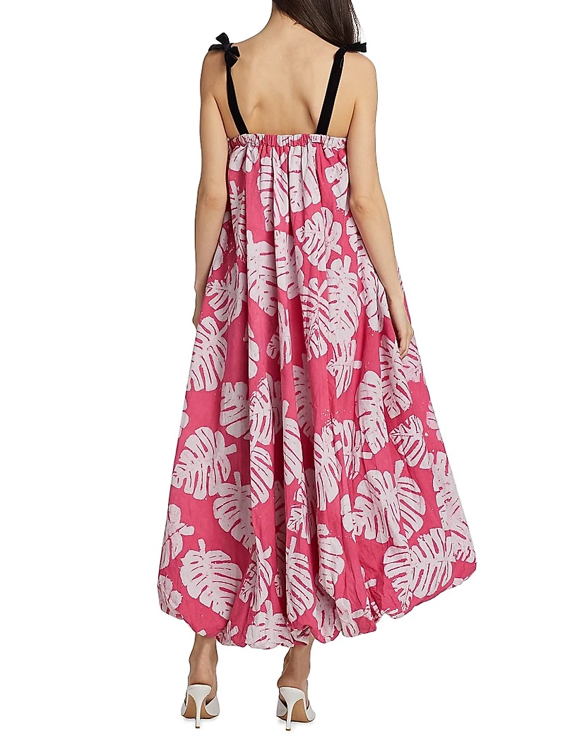 Ayo Palm Bubble-Hem Midi-Dress