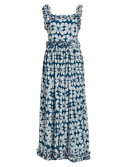 Aje Geometric Ruffle-Trim Maxi Dress