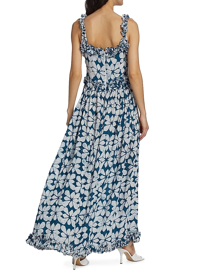 Aje Geometric Ruffle-Trim Maxi Dress