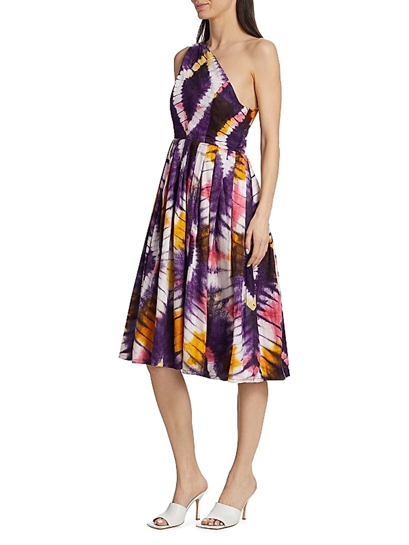 Owo One-Shoulder Tie-Dye Midi Dress