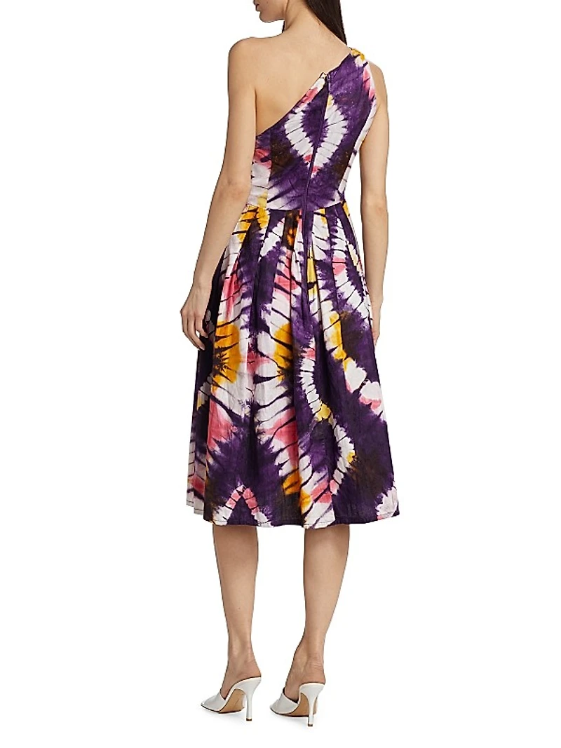 Owo One-Shoulder Tie-Dye Midi Dress