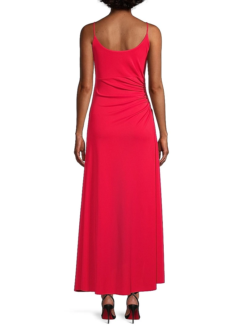 Rustic Chic Crepe Ruched Maxi Dress