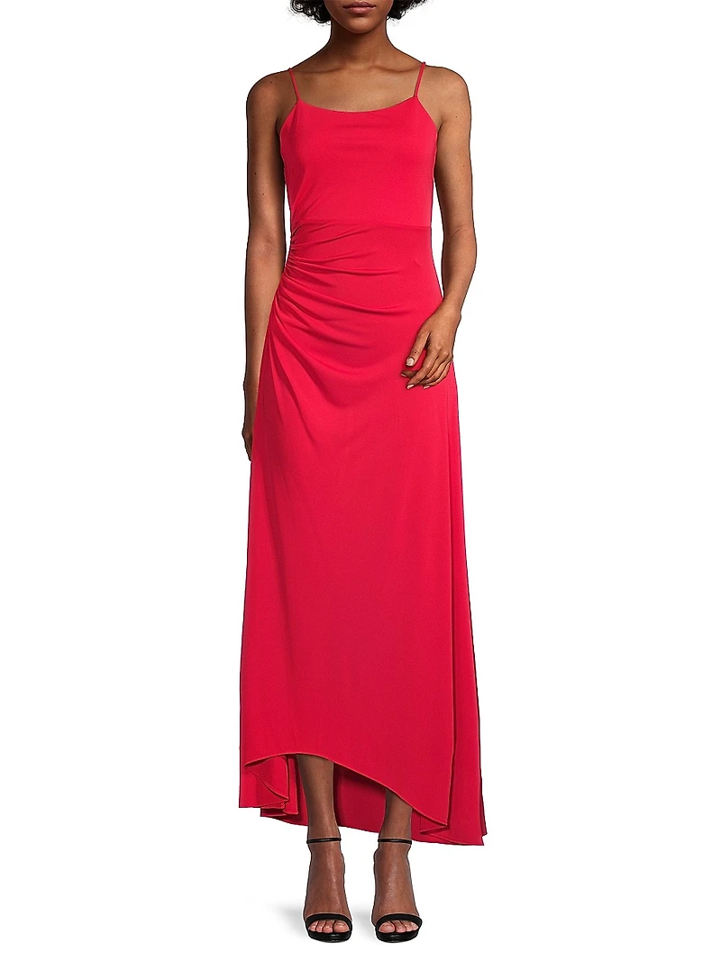 Rustic Chic Crepe Ruched Maxi Dress