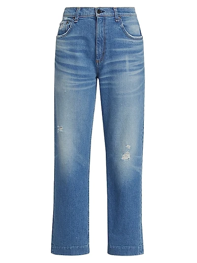Beau High-Rise Distressed Straight-Leg Jeans