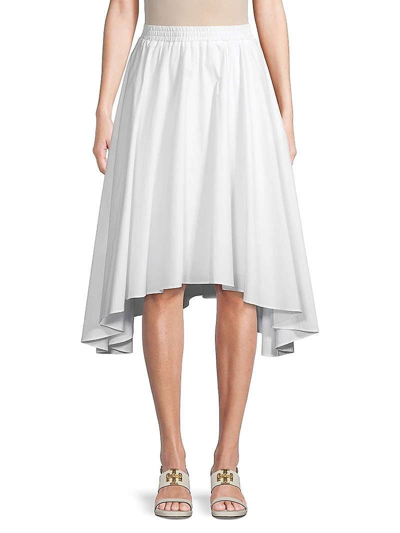 Asymmetric Poplin Midi-Skirt