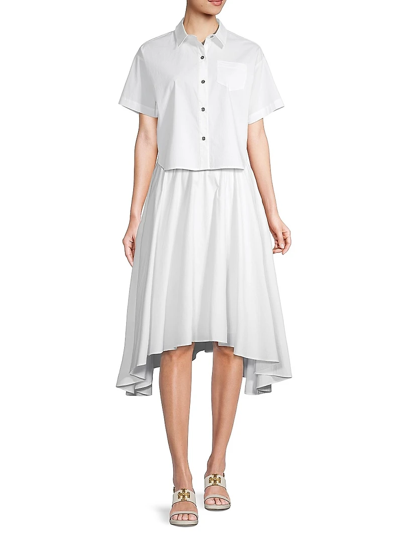 Asymmetric Poplin Midi-Skirt
