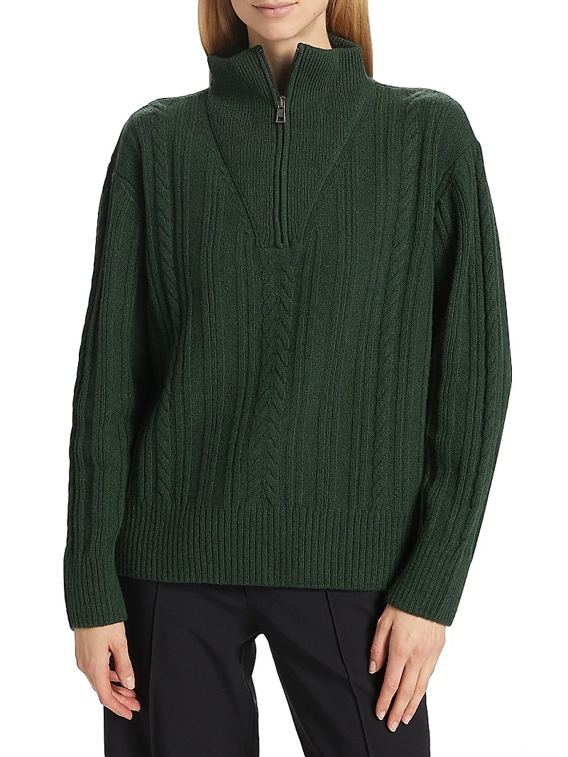 Wool-Blend Cable-Knit Quarter-Zip Sweater