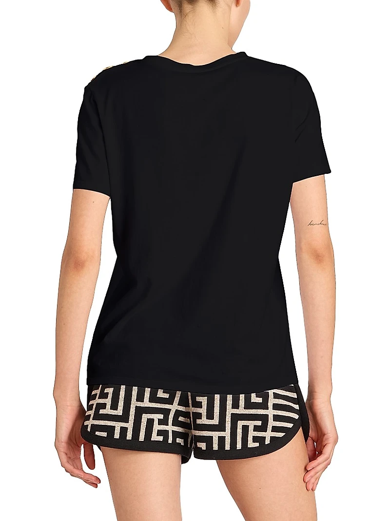 Button-Embellished Logo T-Shirt