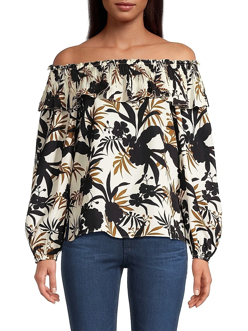 Selena Floral Hammered Satin Blouse