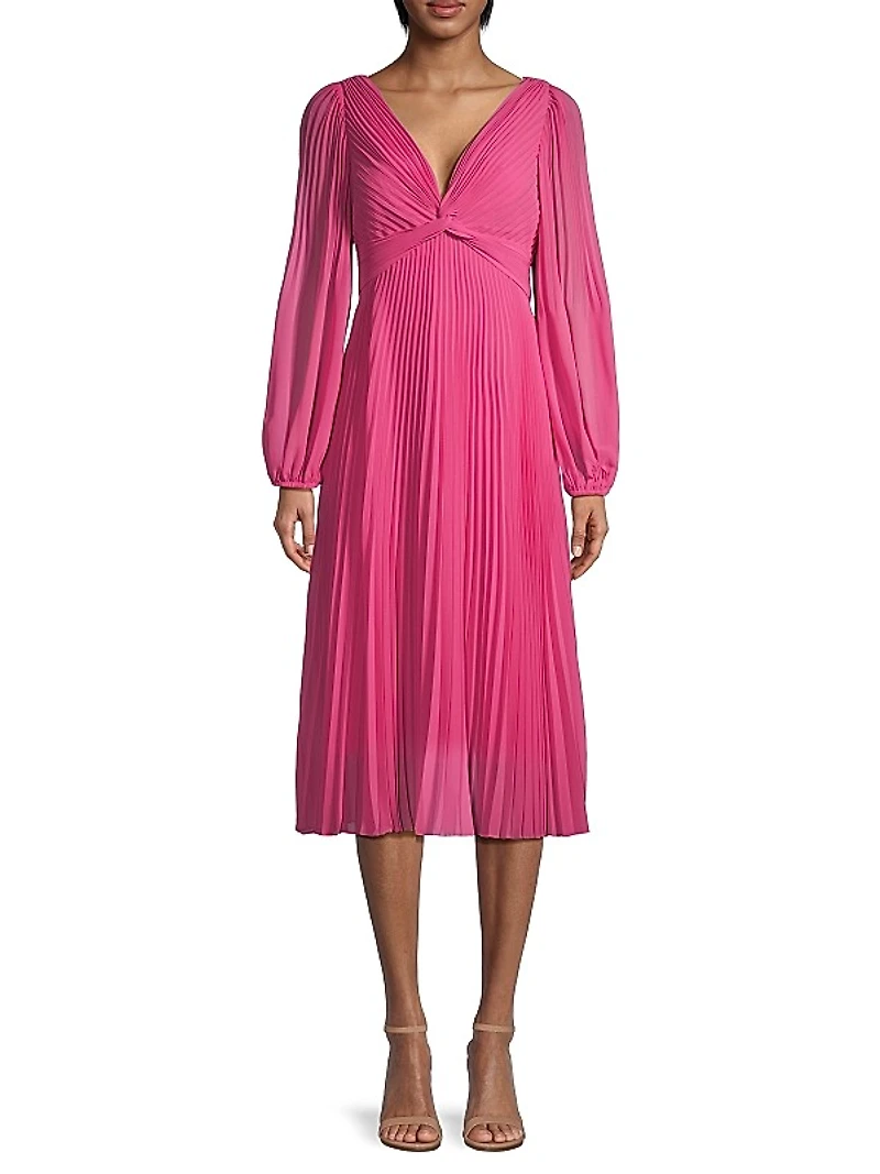 Kelsie Pleated Crepe Chiffon Midi-Dress