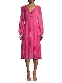 Kelsie Pleated Crepe Chiffon Midi-Dress