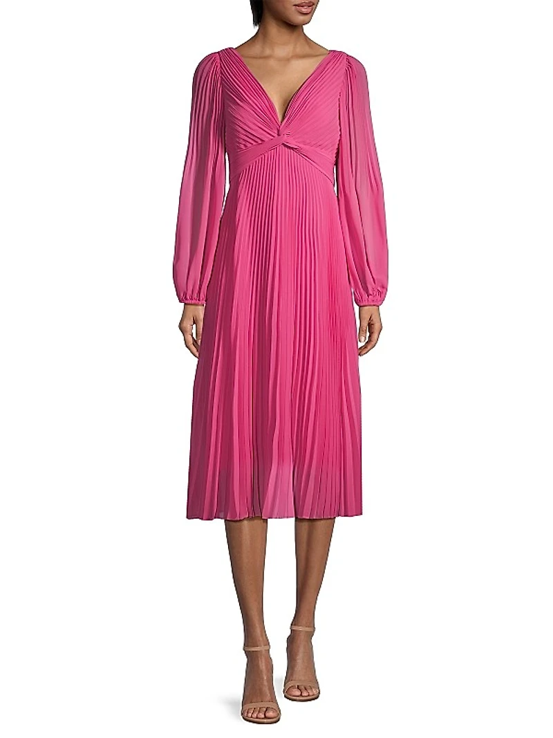 Kelsie Pleated Crepe Chiffon Midi-Dress