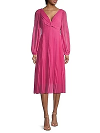 Kelsie Pleated Crepe Chiffon Midi-Dress