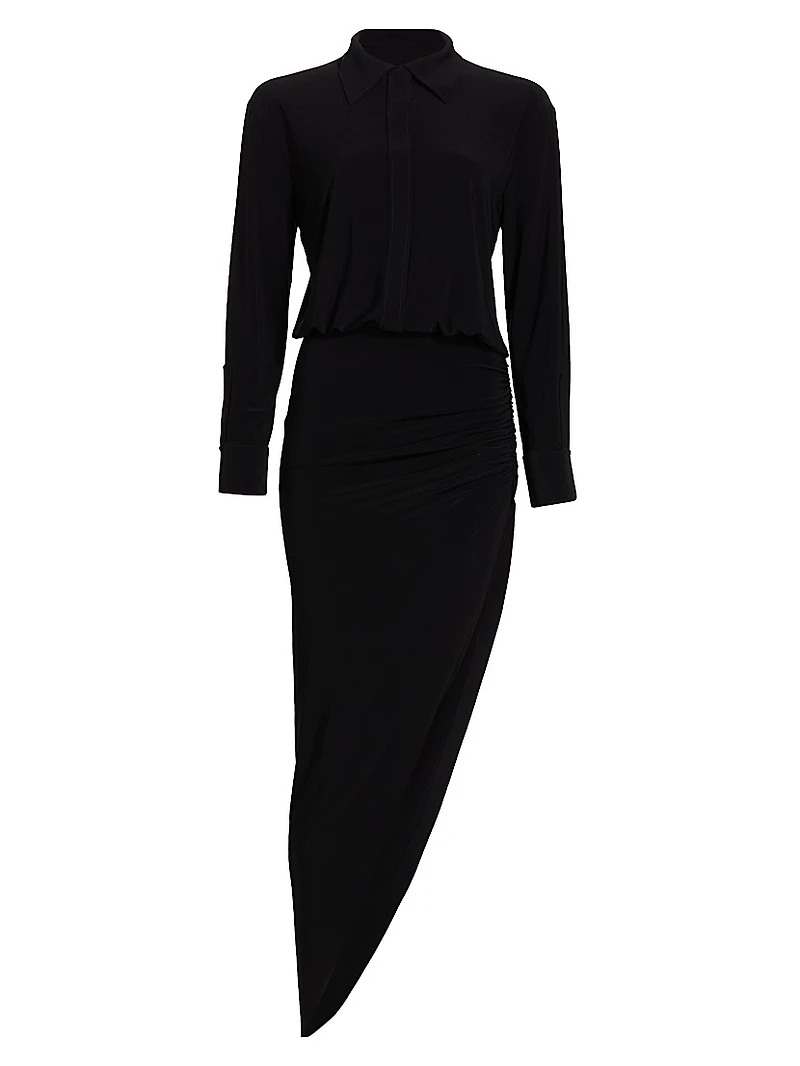 Side Drape Asymmetric Midi-Dress
