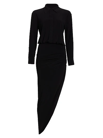Side Drape Asymmetric Midi-Dress