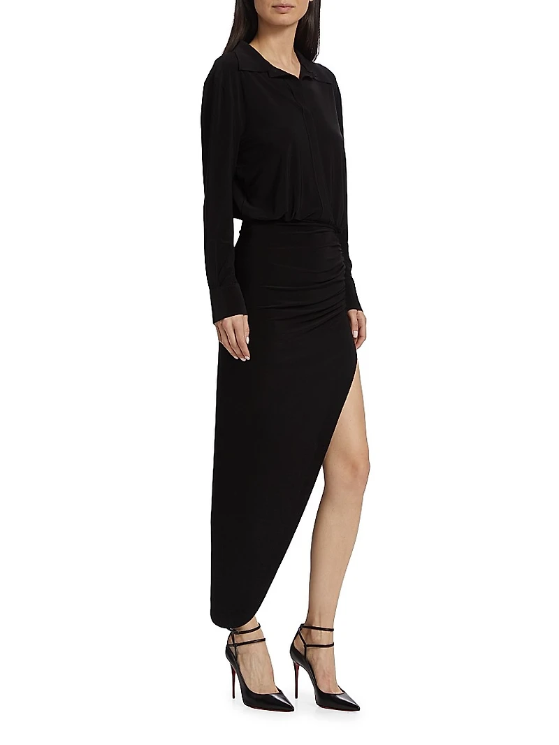 Side Drape Asymmetric Midi-Dress