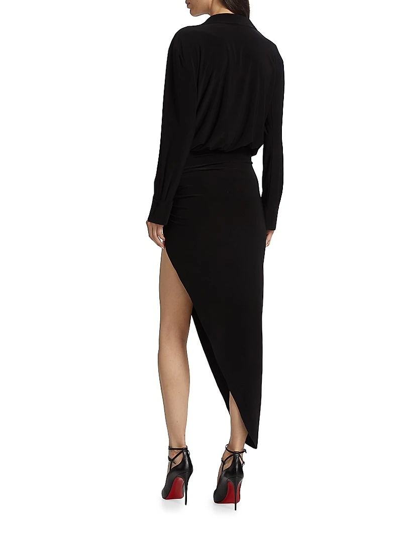 Side Drape Asymmetric Midi-Dress