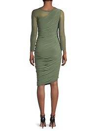 Diana Mesh-Sleeve Ruched Midi-Dress