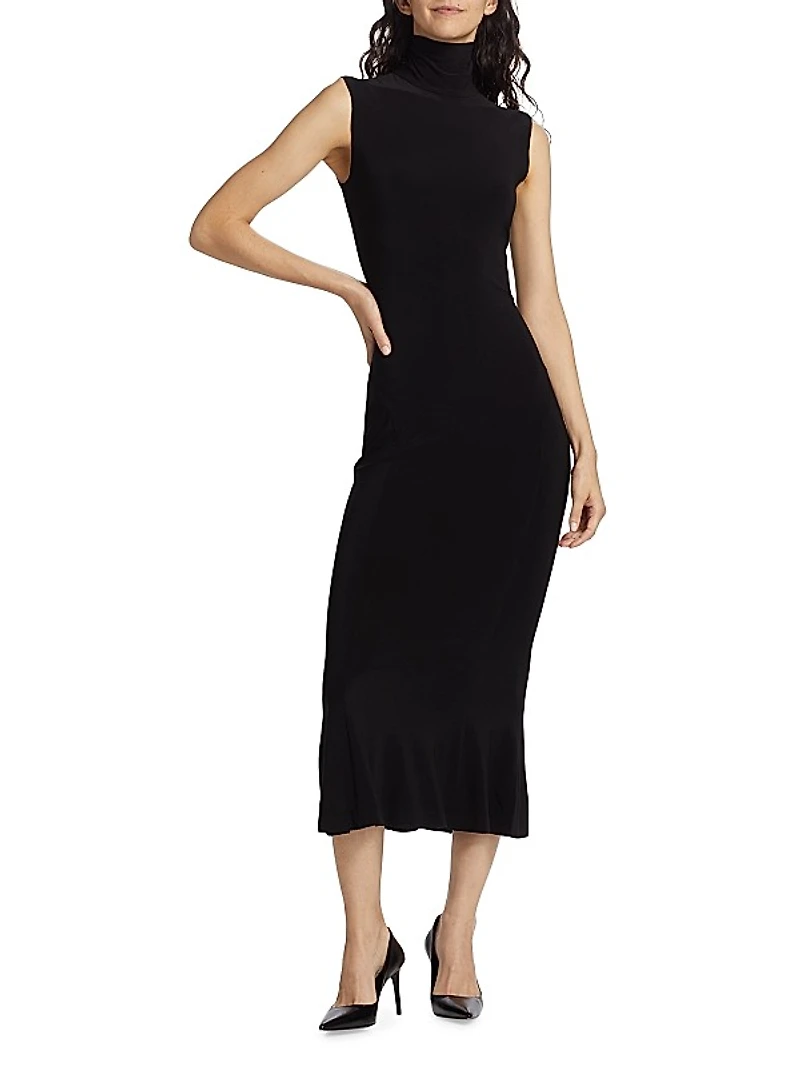 Turtleneck Fishtail Midi-Dress