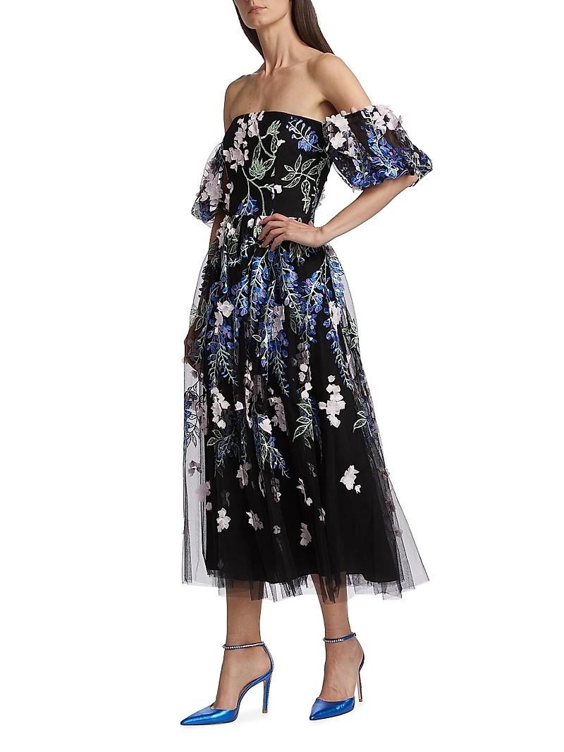 Floral Off-The-Shoulder Midi-Dress