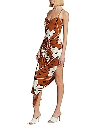 Floral Asymmetric Draped Midi-Dress