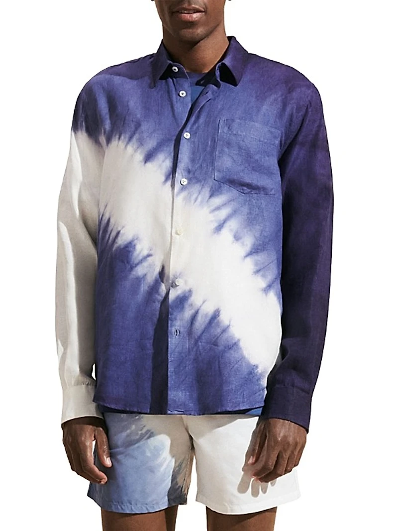 Graphic Linen Button-Front Shirt
