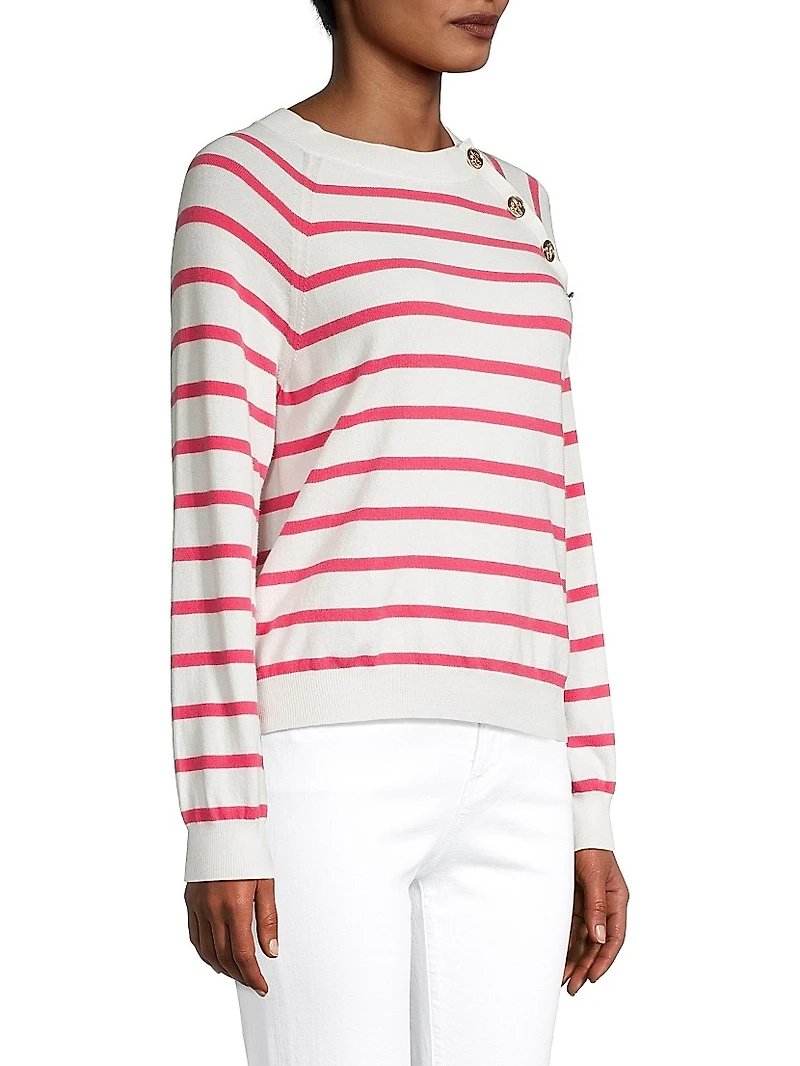 Striped Buttoned Knit Top