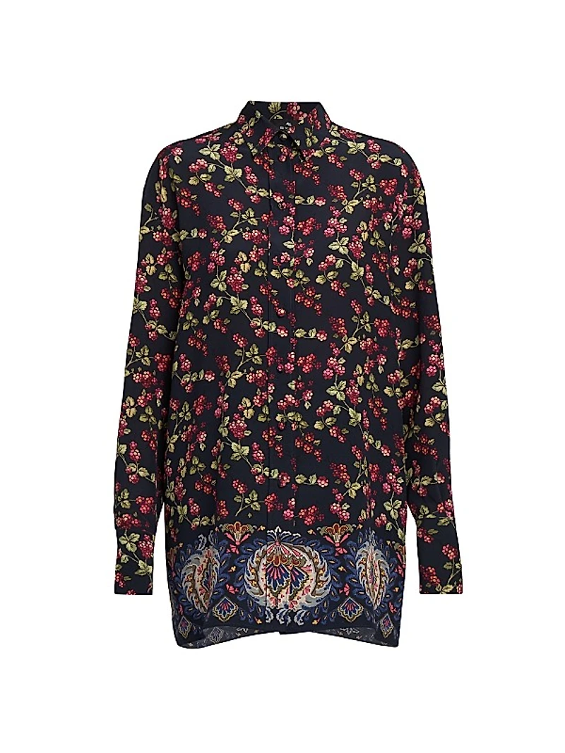 Berry Print Silk Tunic Top