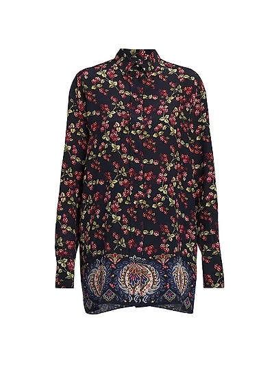 Berry Print Silk Tunic Top