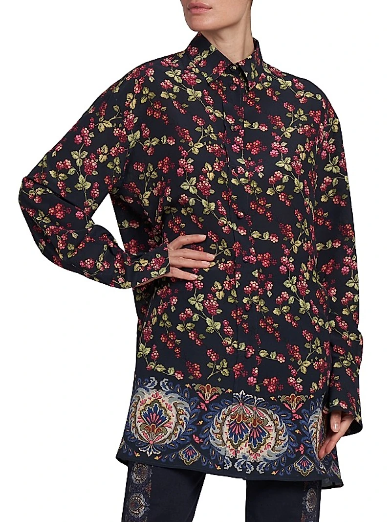 Berry Print Silk Tunic Top
