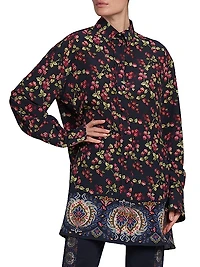 Berry Print Silk Tunic Top