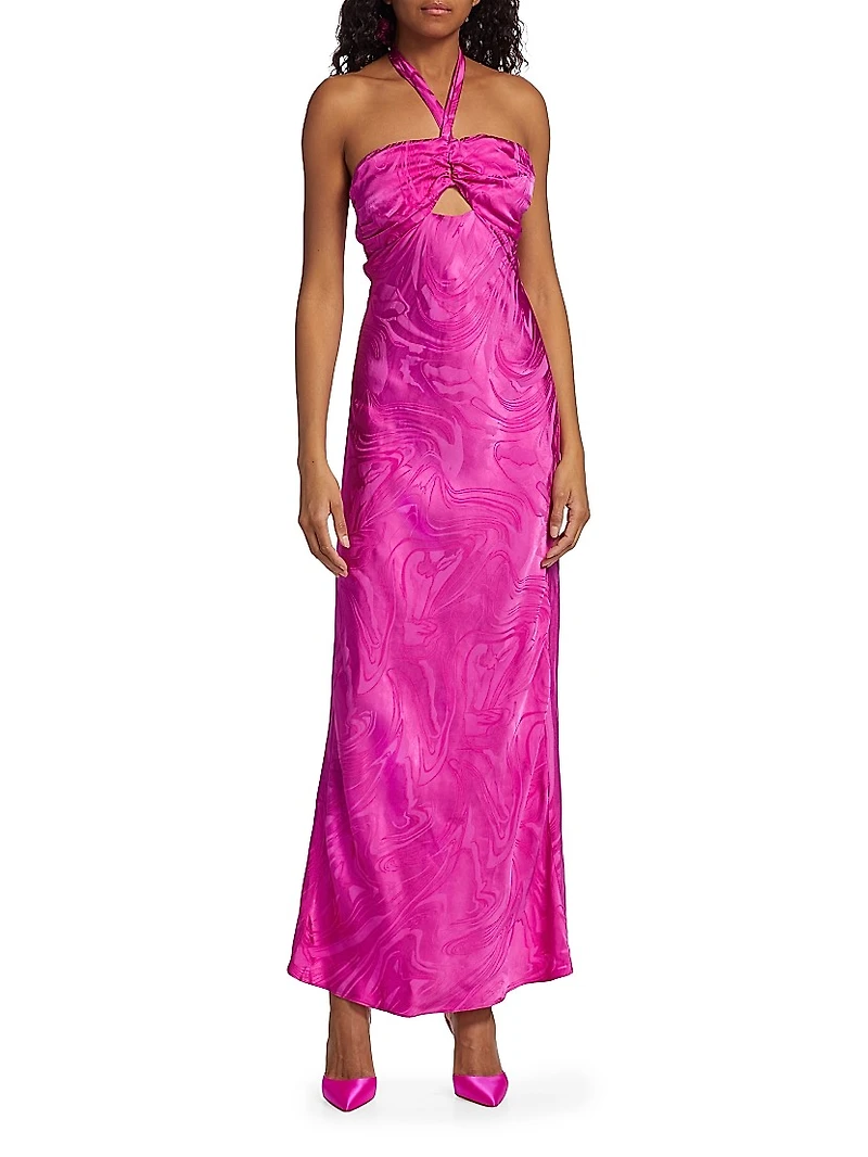 Toula Marbled Satin Floor-Length Dress