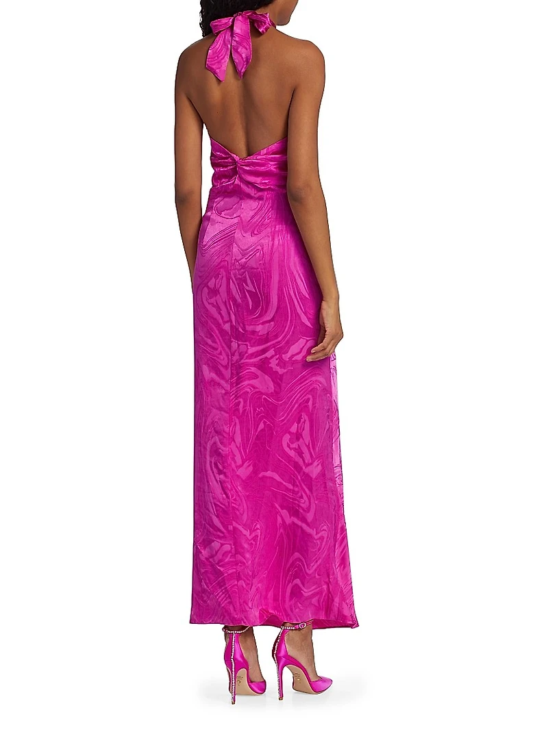 Toula Marbled Satin Floor-Length Dress