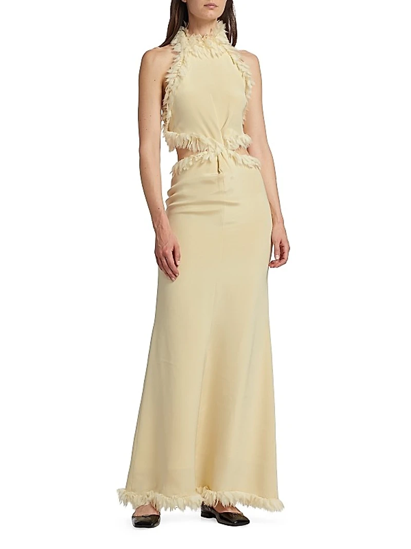 Xin Silk Feather-Trim Gown