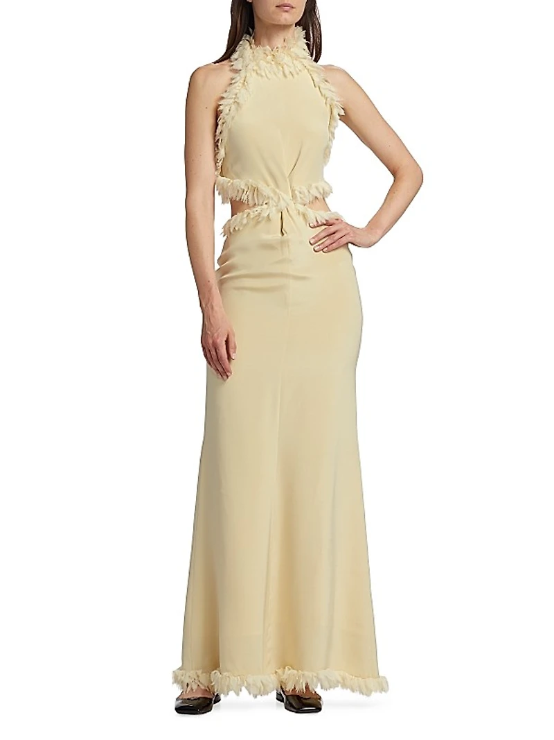 Xin Silk Feather-Trim Gown
