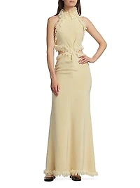Xin Silk Feather-Trim Gown
