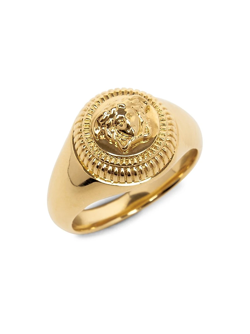 Goldtone Medusa Signet Ring